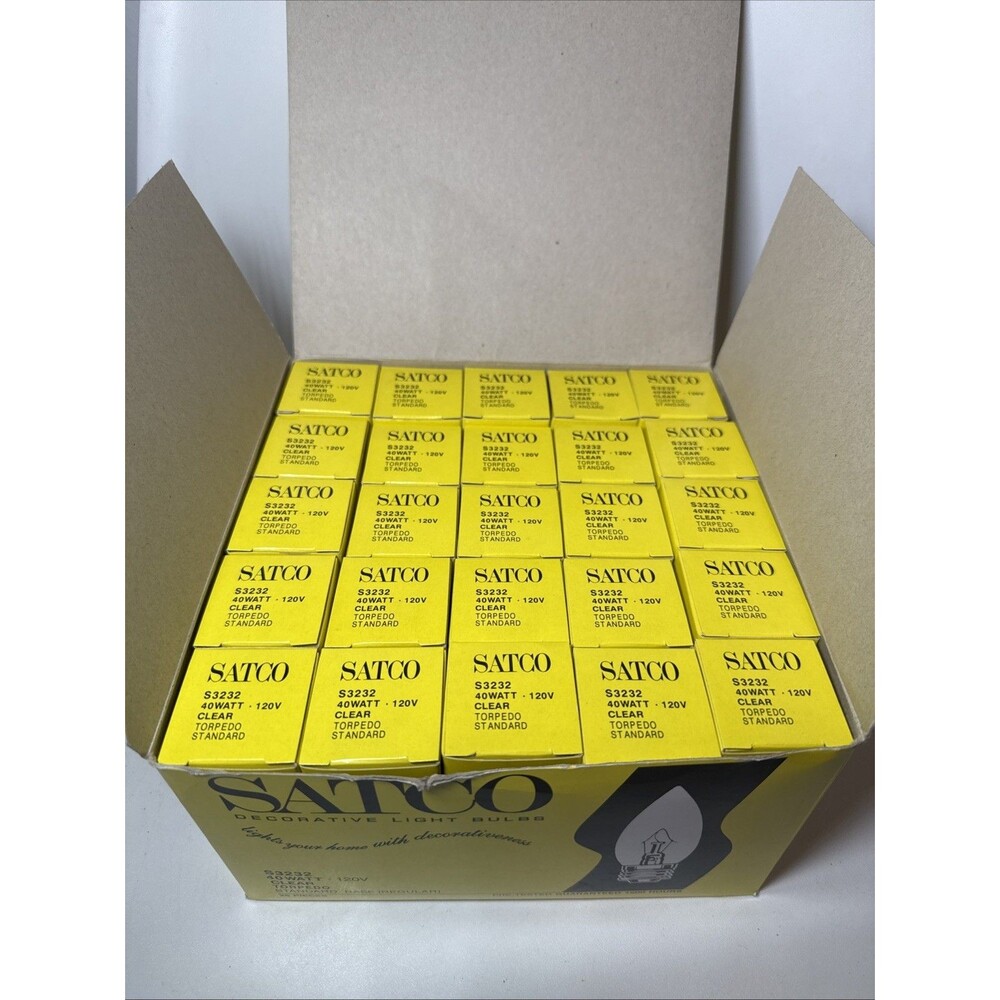 NEW Satco 40W Clear Torpedo Standard Base Lights 25 Count S3232 Decorative